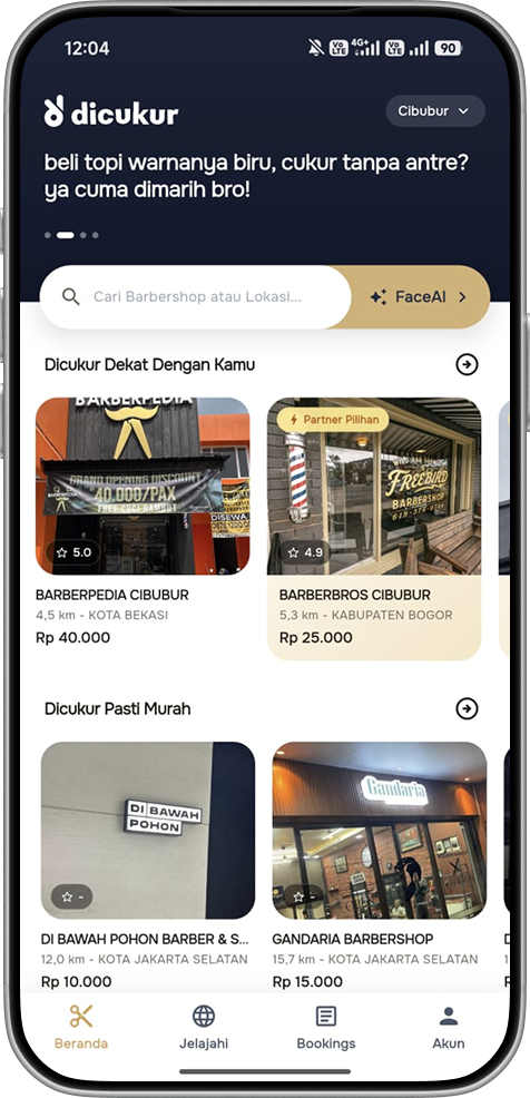 Tampilan aplikasi Dicukur untuk customer